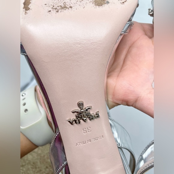 Prada Silver Leather Crystal embellished strappy heels EU 39 - Picture 11 of 13